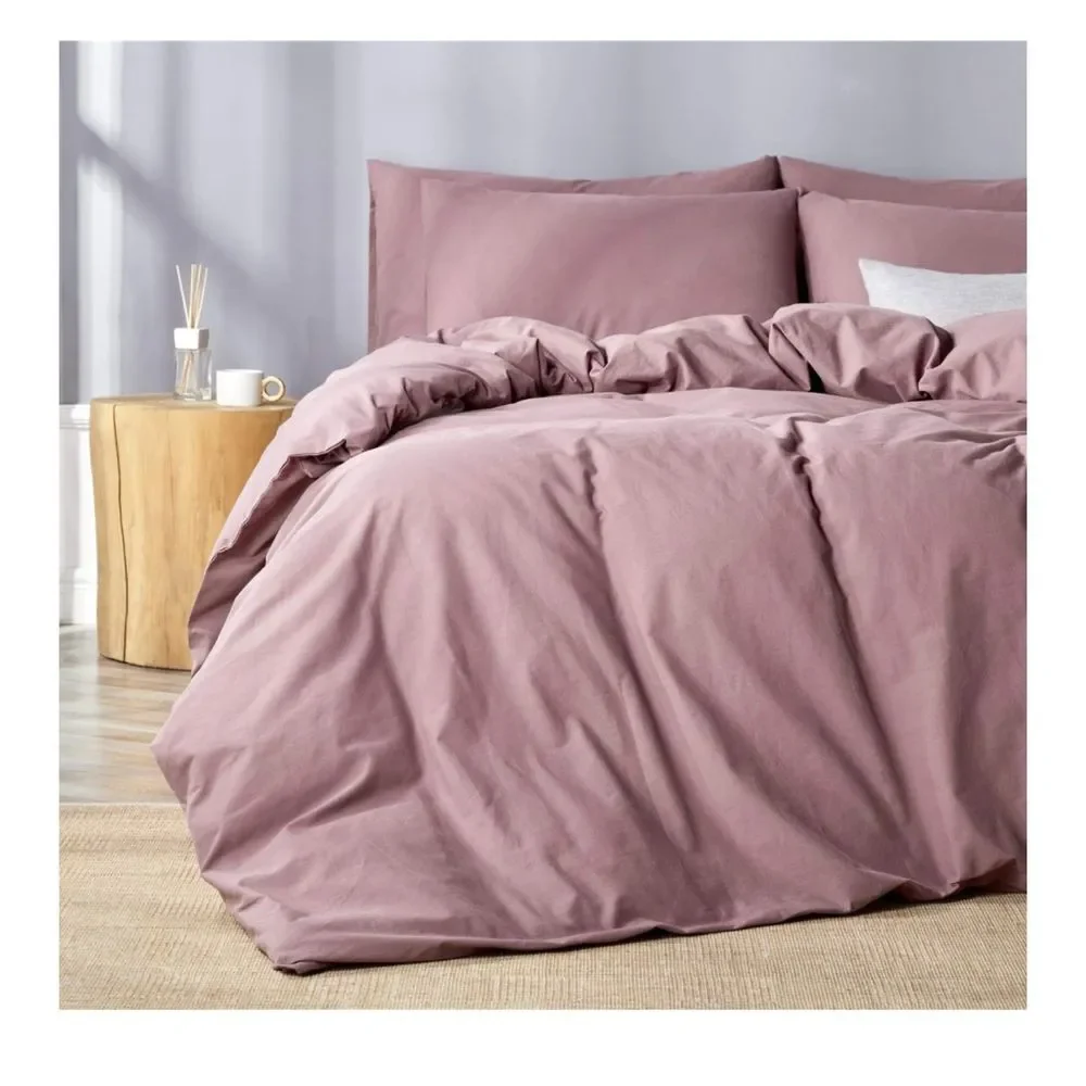 Queen Burgundy 100% Washed Cotton 3 Piece Luxury Duvet Cover Set